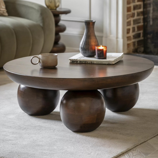 Product photograph of Salerno Mango Wood Coffee Table Round In Dark Wood from Furniture in Fashion