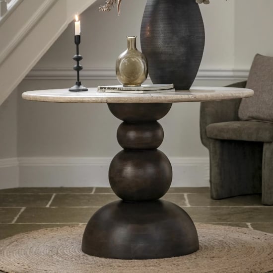 Salerno Marble Top Dining Table Round With Dark Wood Base