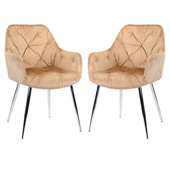 Product photograph of Salford Champagne Velvet Dining Chairs In Pair from Furniture in Fashion