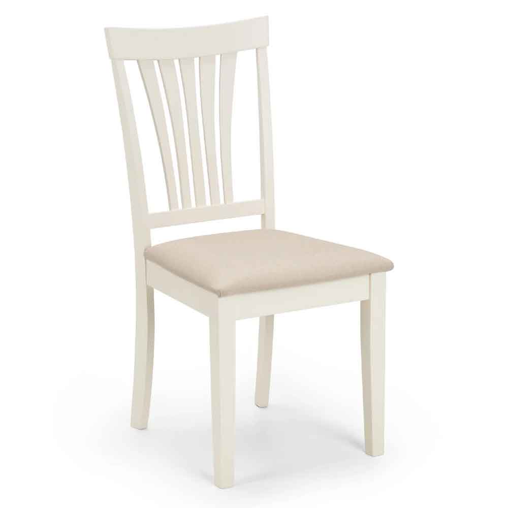 Salgado Ivory Wooden Dining Chairs with Fabric Seat in Pair