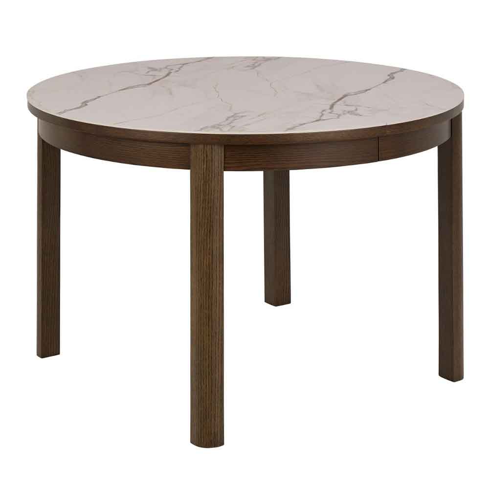 Simcoe White Ceramic Top Round Extending Dining Table - Smoked Oak