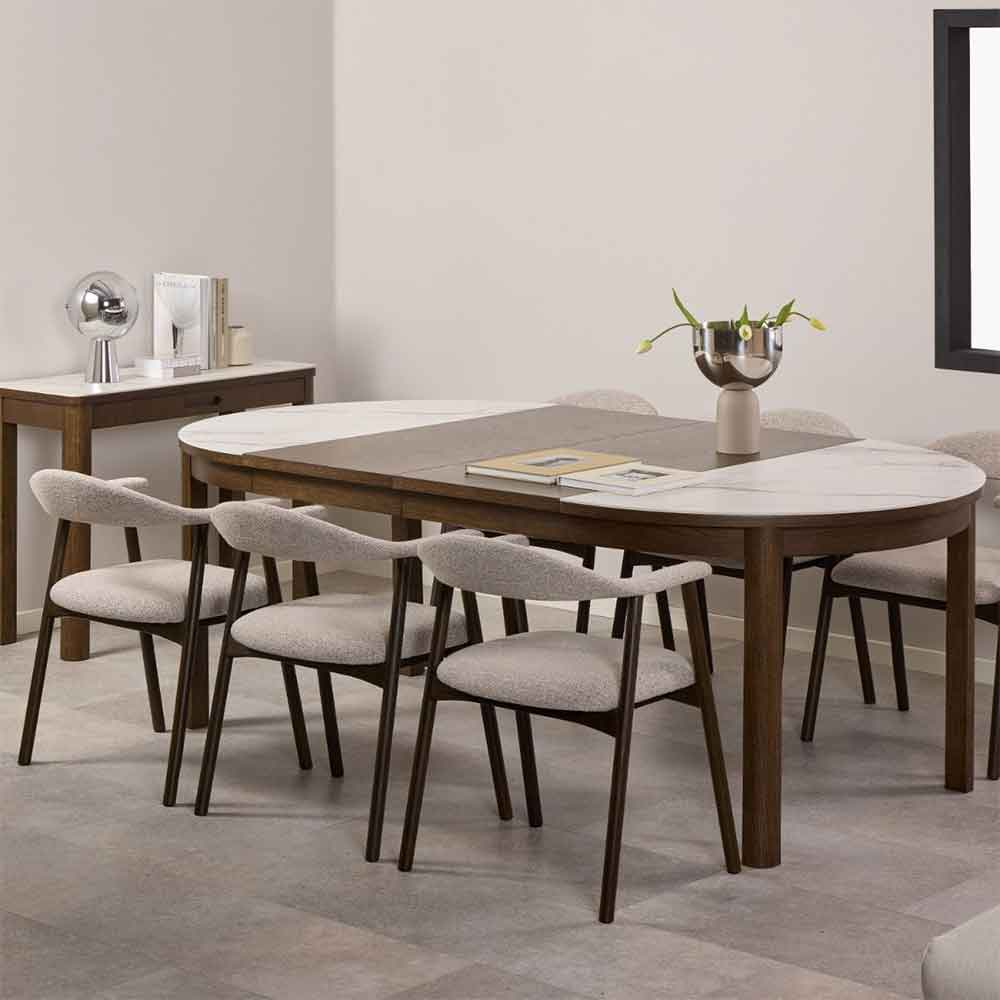 Simcoe White Ceramic Top Round Extending Dining Table - Smoked Oak