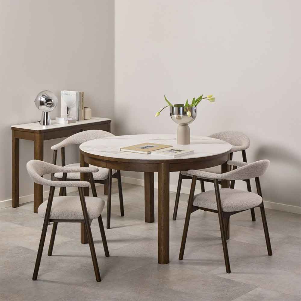 Simcoe White Ceramic Top Round Extending Dining Table - Smoked Oak