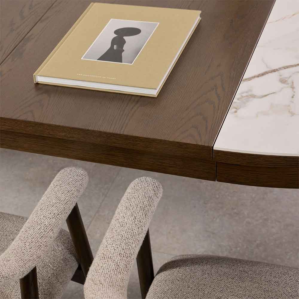 Simcoe White Ceramic Top Round Extending Dining Table - Smoked Oak