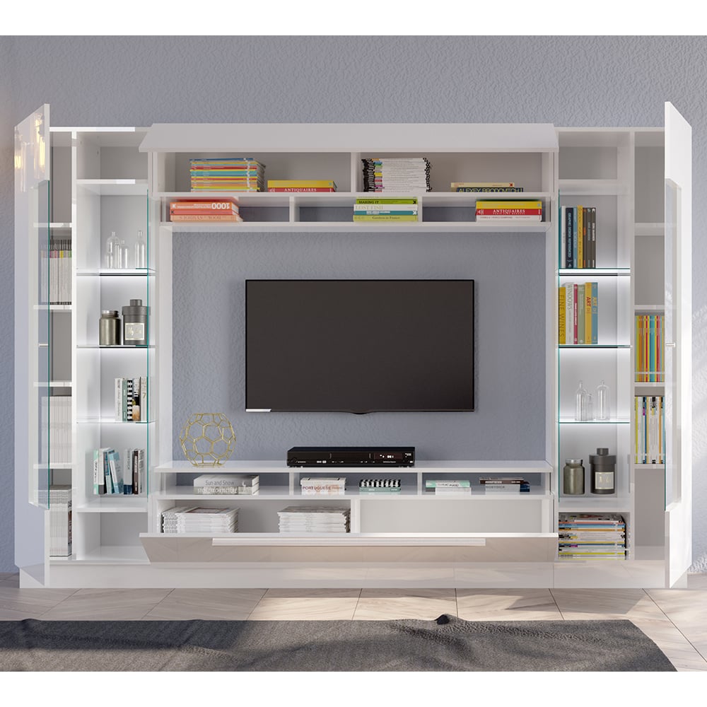 Salina High Gloss Entertainment Unit In White With LED Lighting