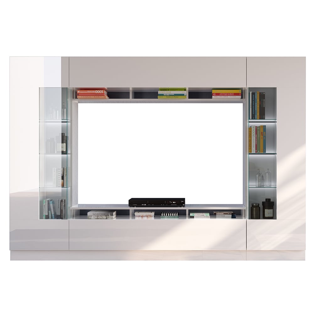 Salina High Gloss Entertainment Unit In White With LED Lighting