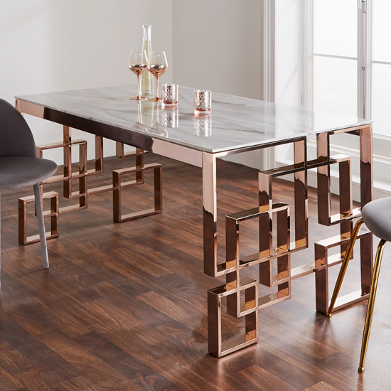 Salina marble effect glass dining table with rose gold frame £569.95