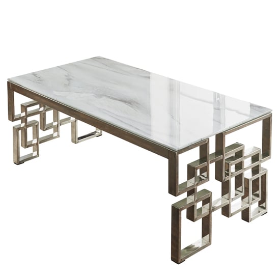 Salina Marble Effect Glass Coffee Table With Silver Frame_2