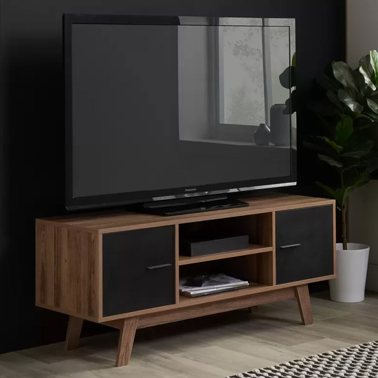 Read more about Salina wooden tv stand with 2 doors in walnut and black