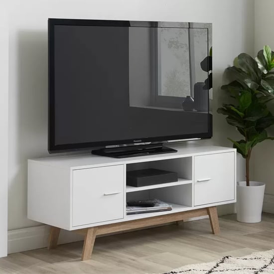 Read more about Salina wooden tv stand with 2 doors in white