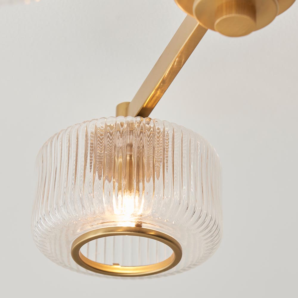 Salinas 3 Light Ribbed Glass Semi Flush Light In Brushed Aged Brass