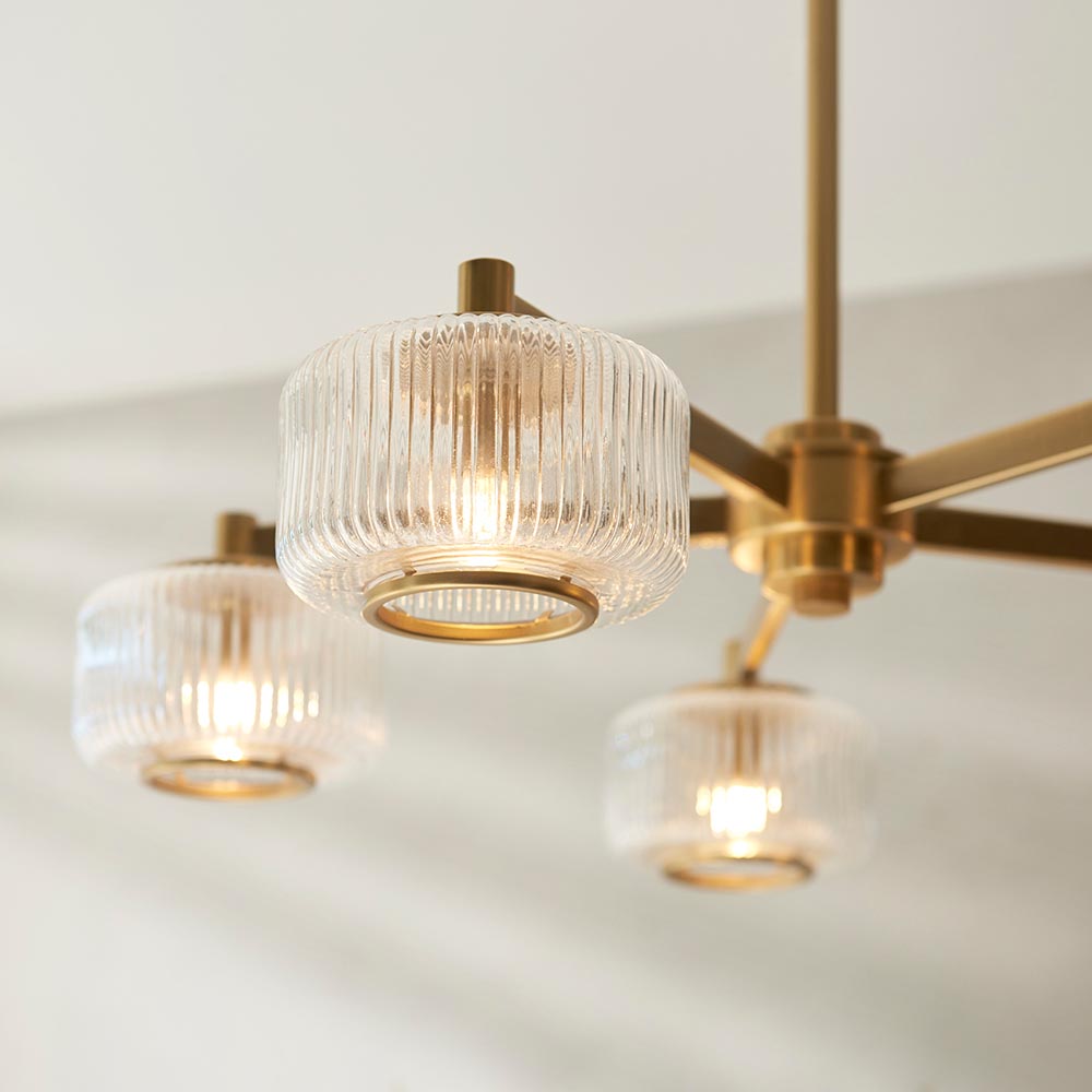 Salinas 5 Light Glass Pendant Ceiling Light In Brushed Aged Brass
