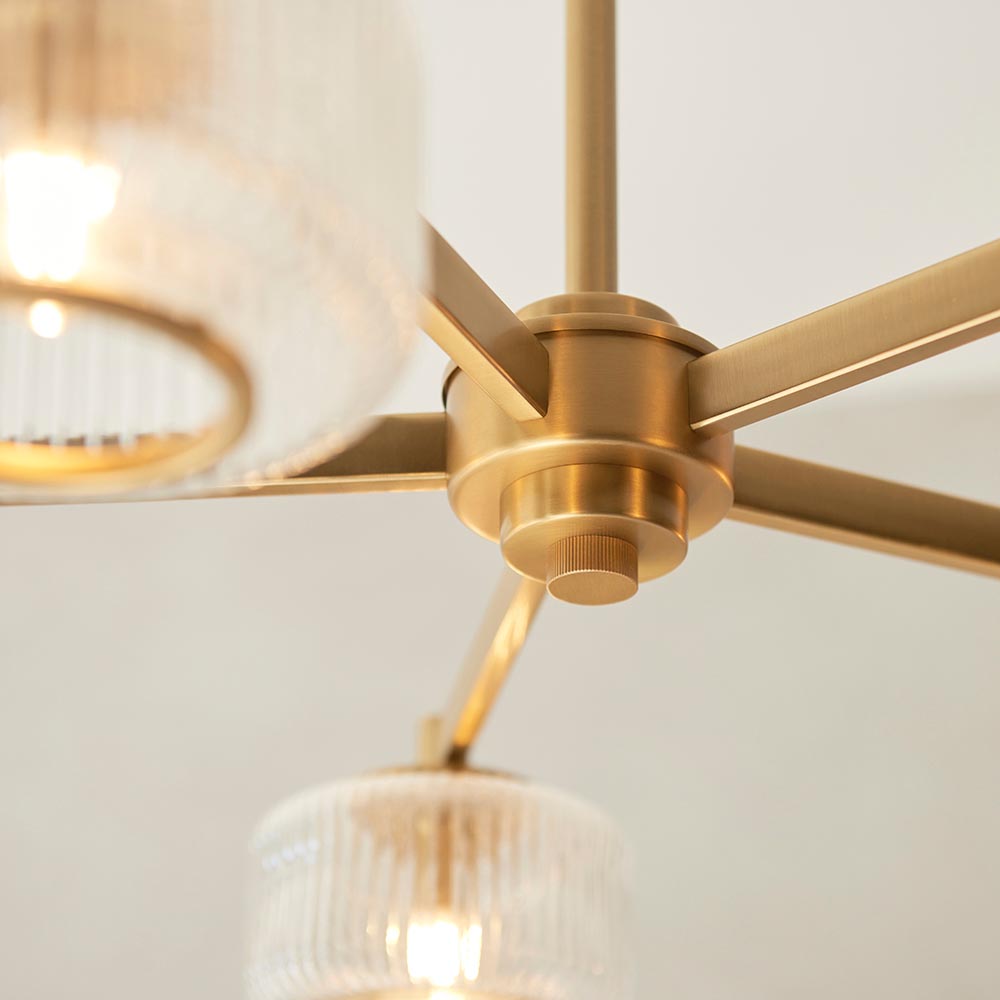 Salinas 5 Light Glass Pendant Ceiling Light In Brushed Aged Brass