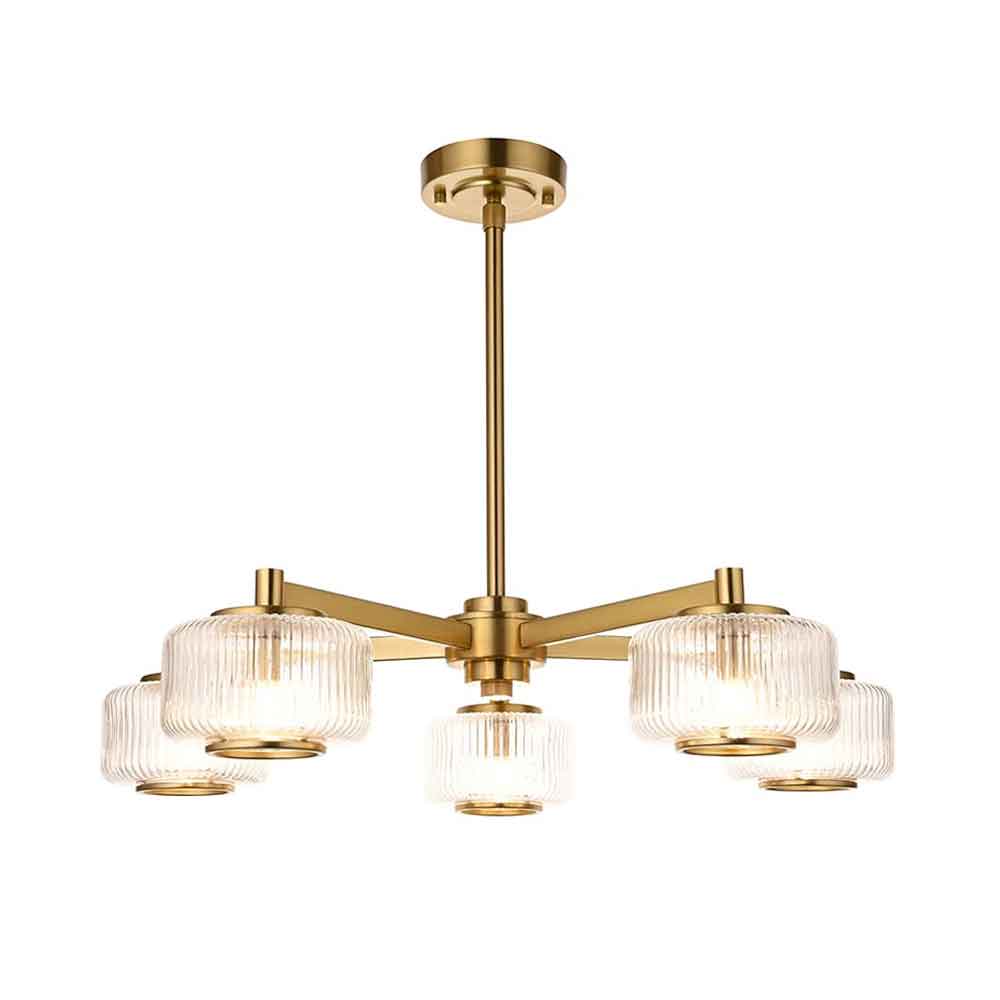 Salinas 5 Light Glass Pendant Ceiling Light In Brushed Aged Brass