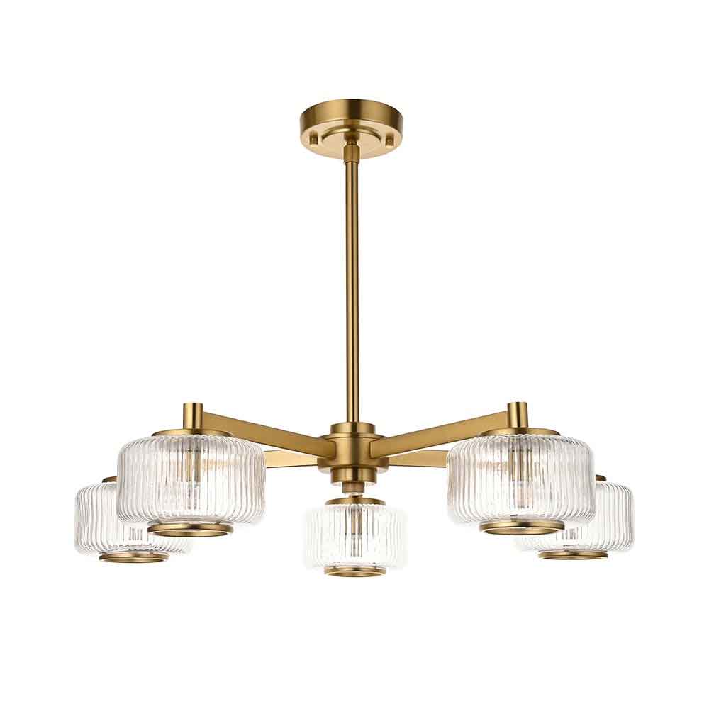 Salinas 5 Light Glass Pendant Ceiling Light In Brushed Aged Brass