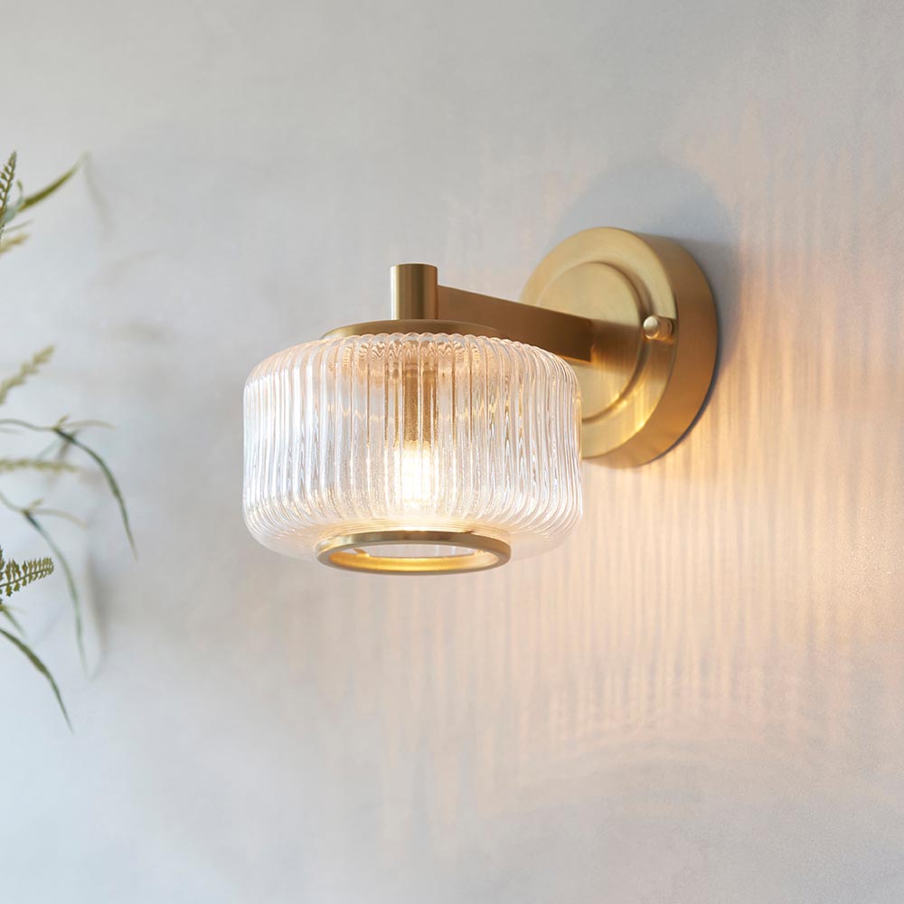 Salinas Ribbed Glass Wall Light In Brushed Aged Brass