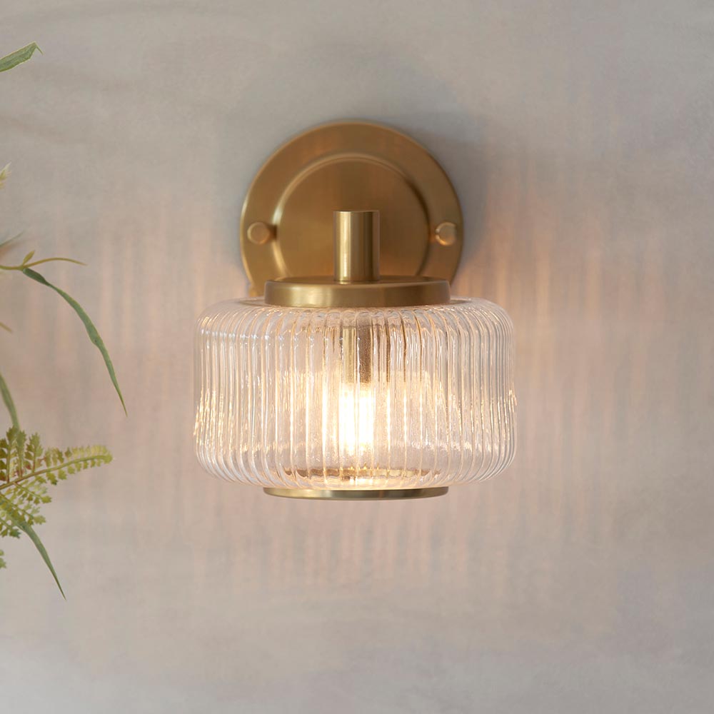 Salinas Ribbed Glass Wall Light In Brushed Aged Brass