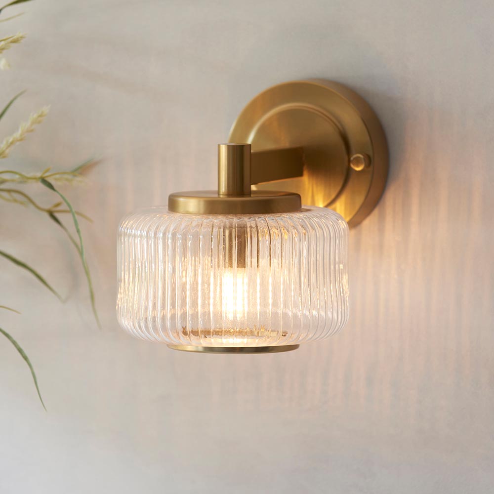 Salinas Ribbed Glass Wall Light In Brushed Aged Brass