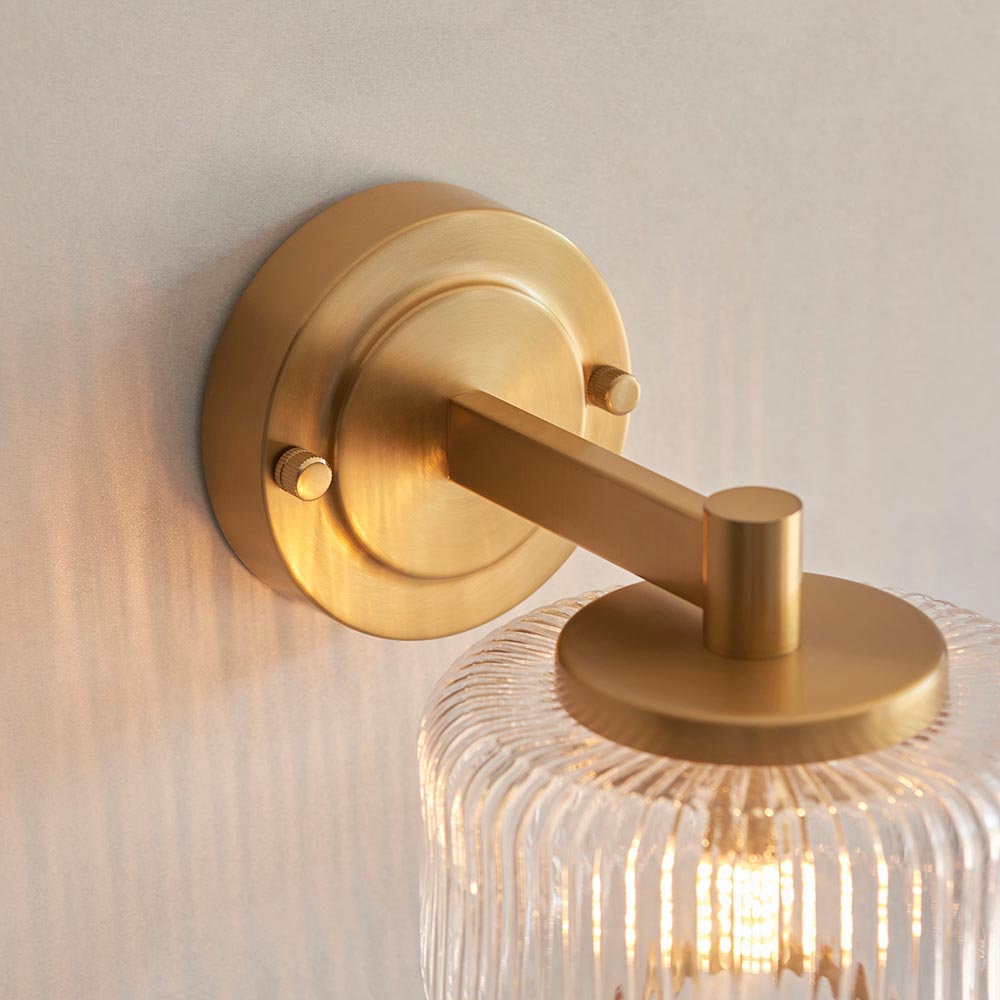 Salinas Ribbed Glass Wall Light In Brushed Aged Brass