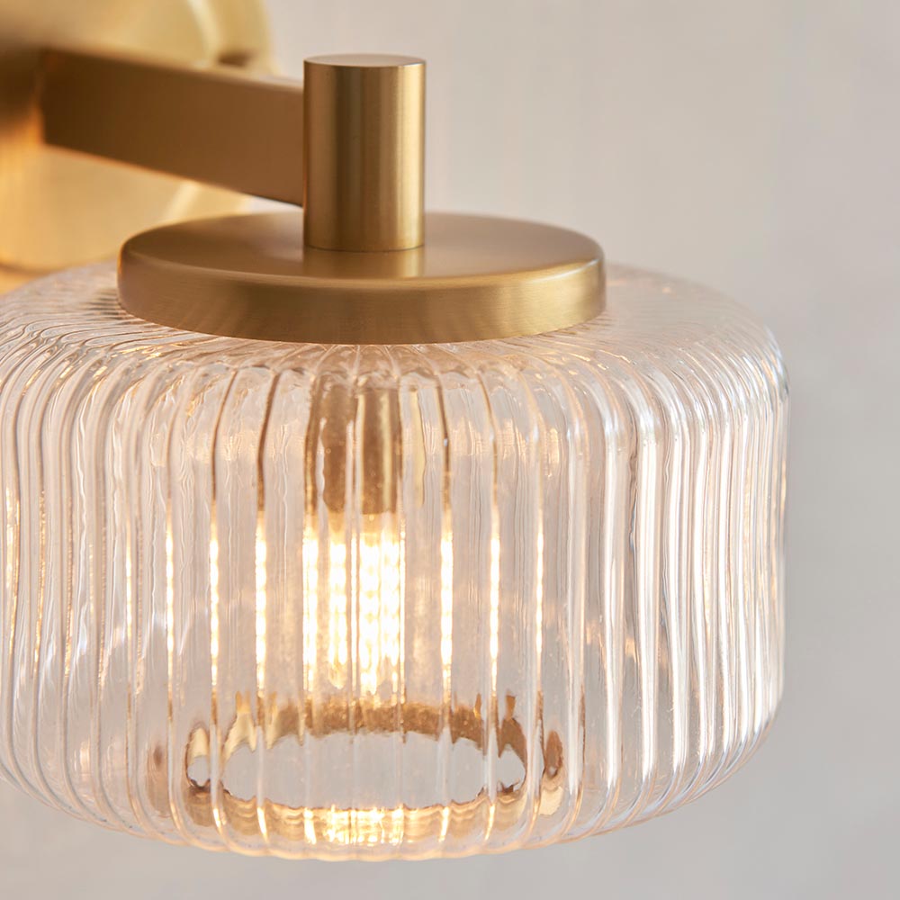 Salinas Ribbed Glass Wall Light In Brushed Aged Brass