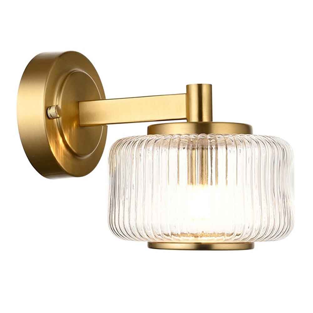 Salinas Ribbed Glass Wall Light In Brushed Aged Brass