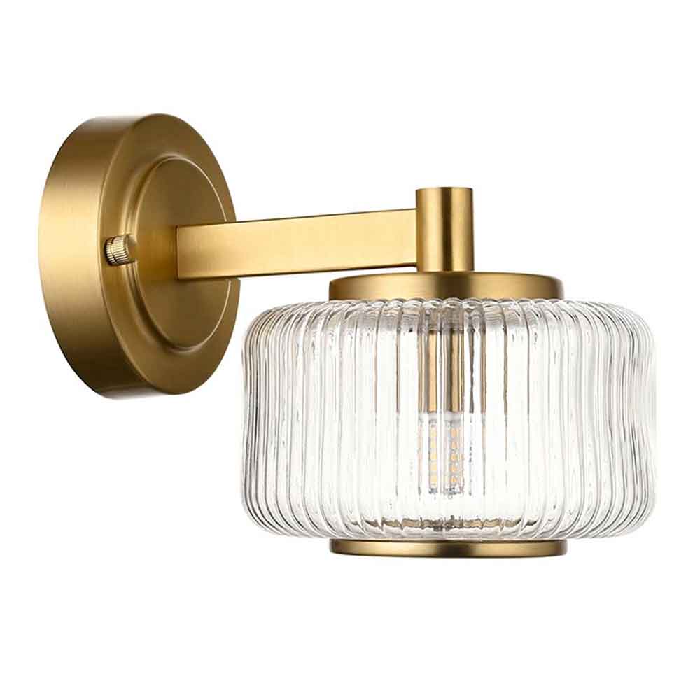 Salinas Ribbed Glass Wall Light In Brushed Aged Brass