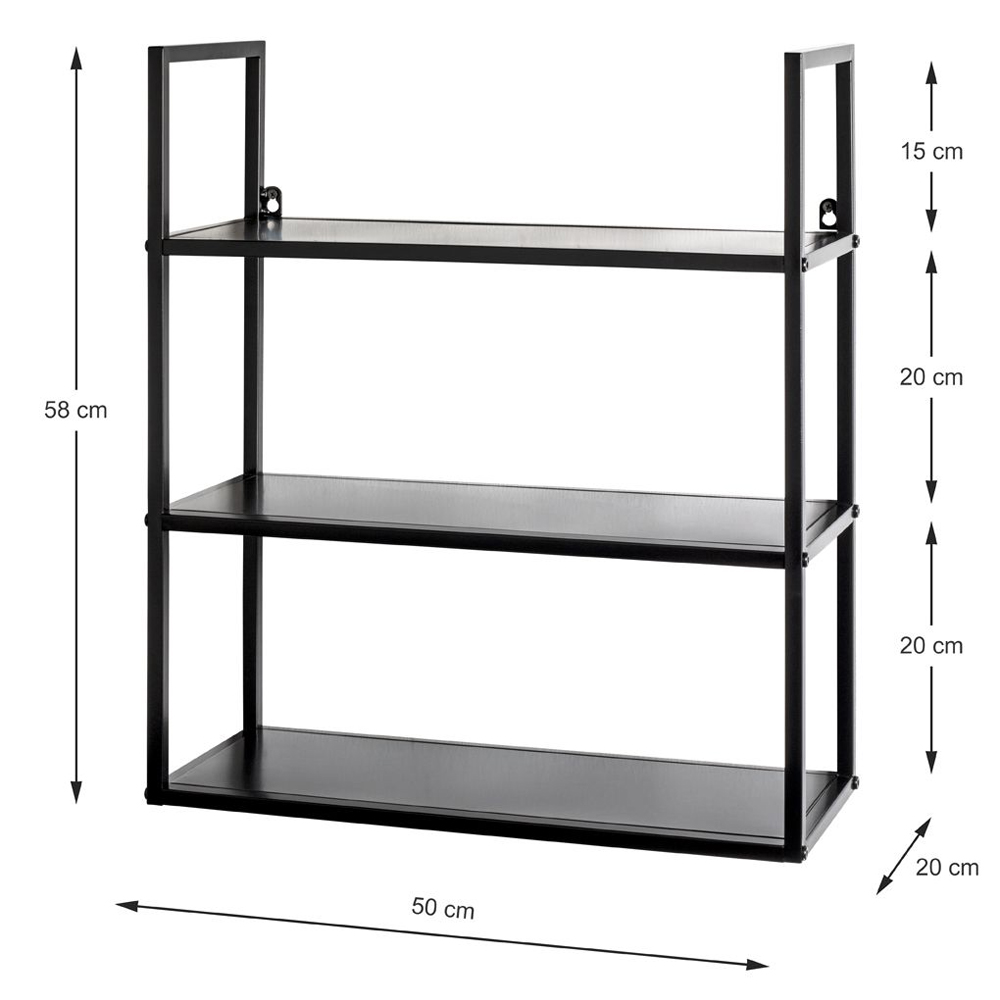 Salinas Steel Wall Shelving Unit With 3 Shelves In Black