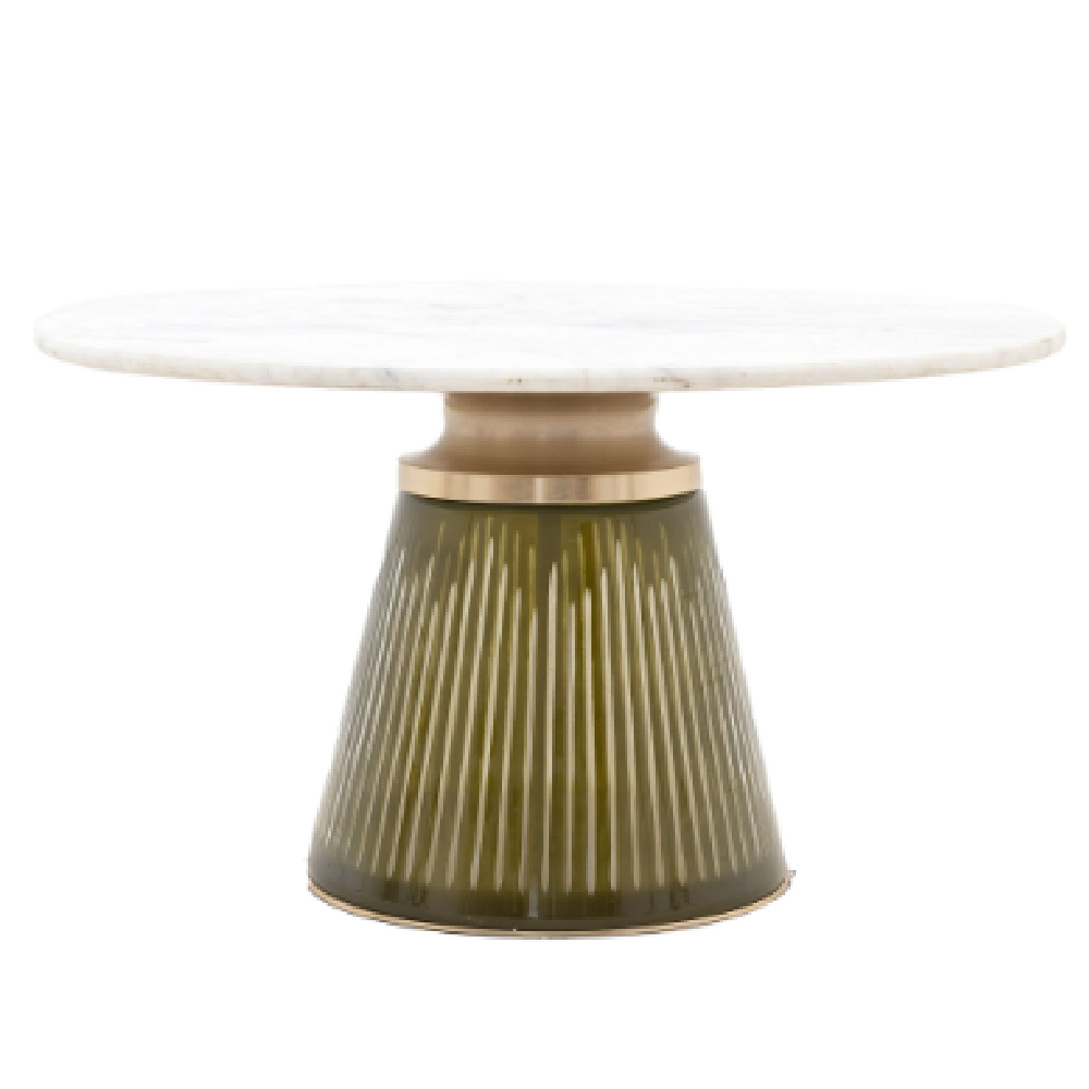 Salinas White Marble Top Coffee Table With Dusk Glass Base