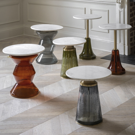 Salinas White Marble Top Side Table Round In Dusk
