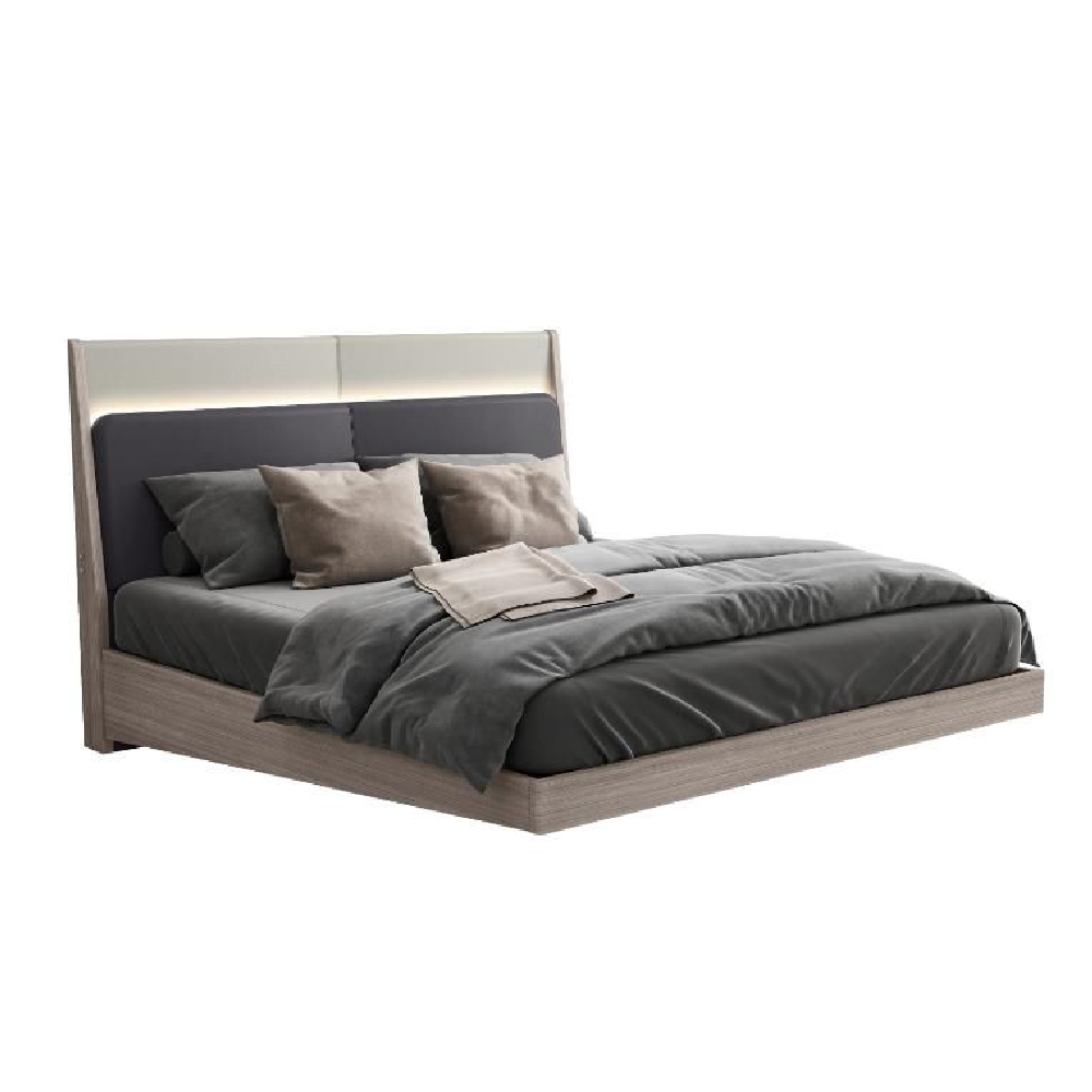 Read more about Salinas wooden king size bed in beige with led