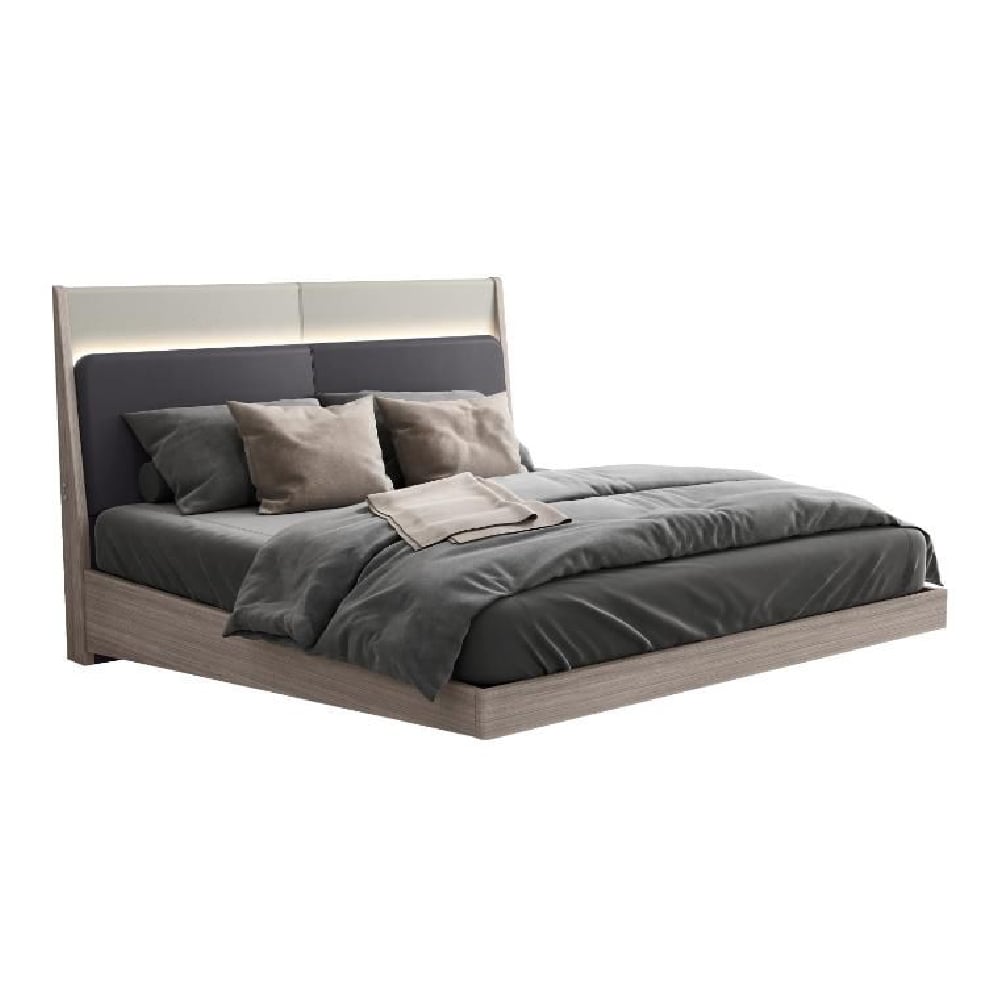 Read more about Salinas wooden super king size bed in beige with led