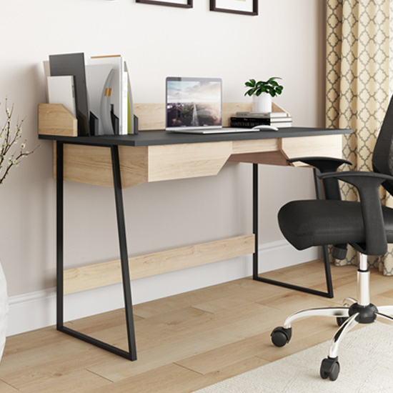 Read more about Stanwick wooden computer desk in oak and black