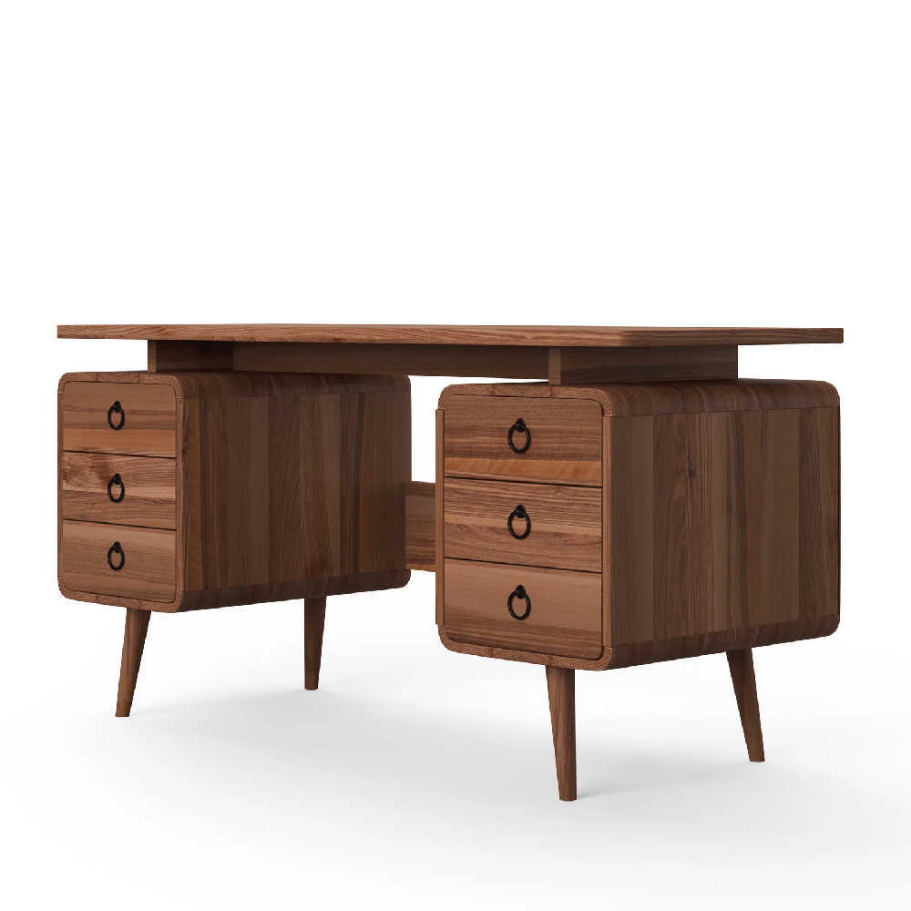 Salisbury Wooden Laptop Desk With 6 Drawers In Brown Oak