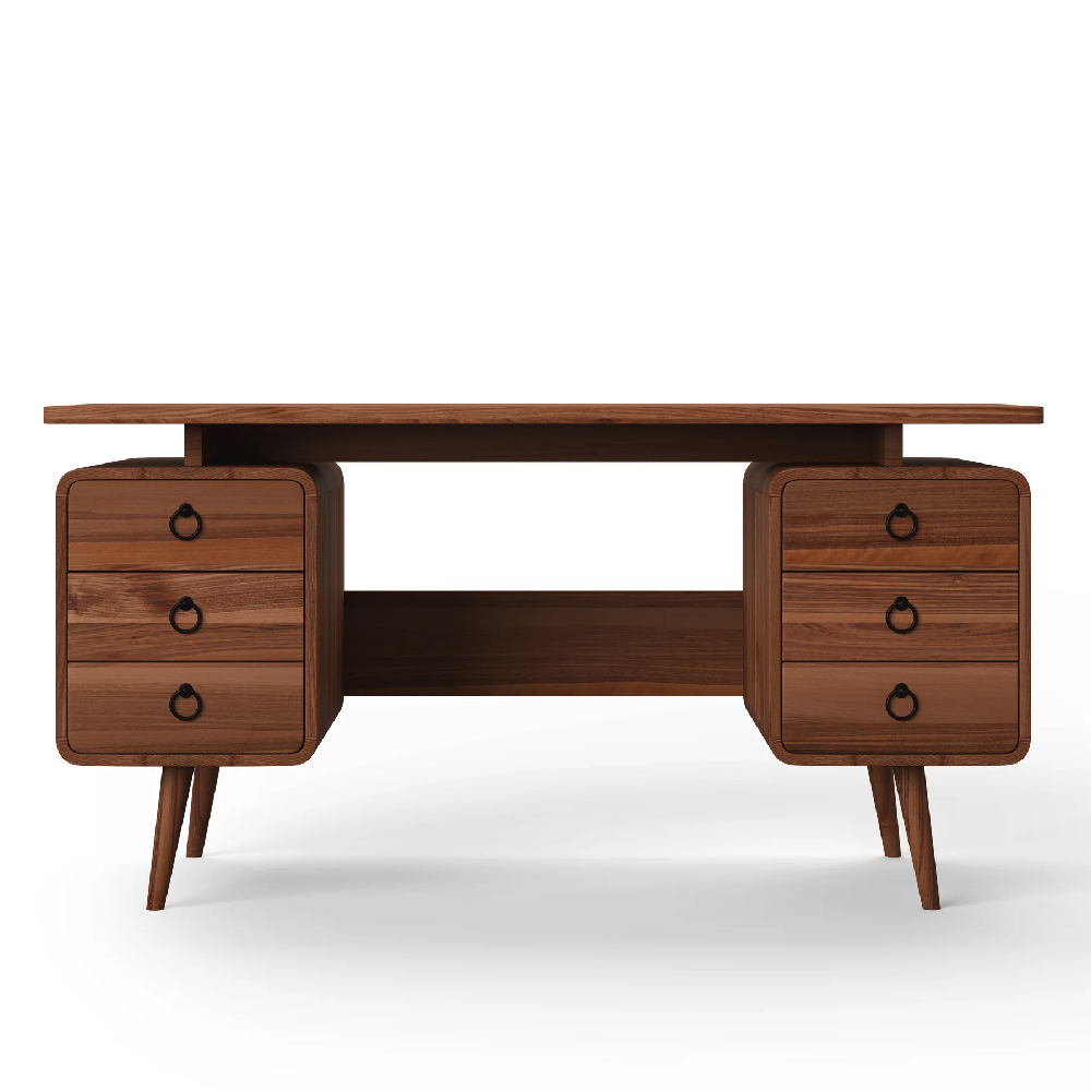 Salisbury Wooden Laptop Desk With 6 Drawers In Brown Oak