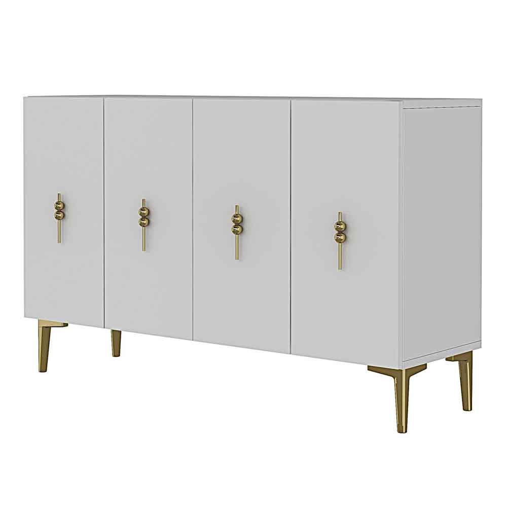 Salkim Wooden Sideboard with 4 Doors in White and Gold