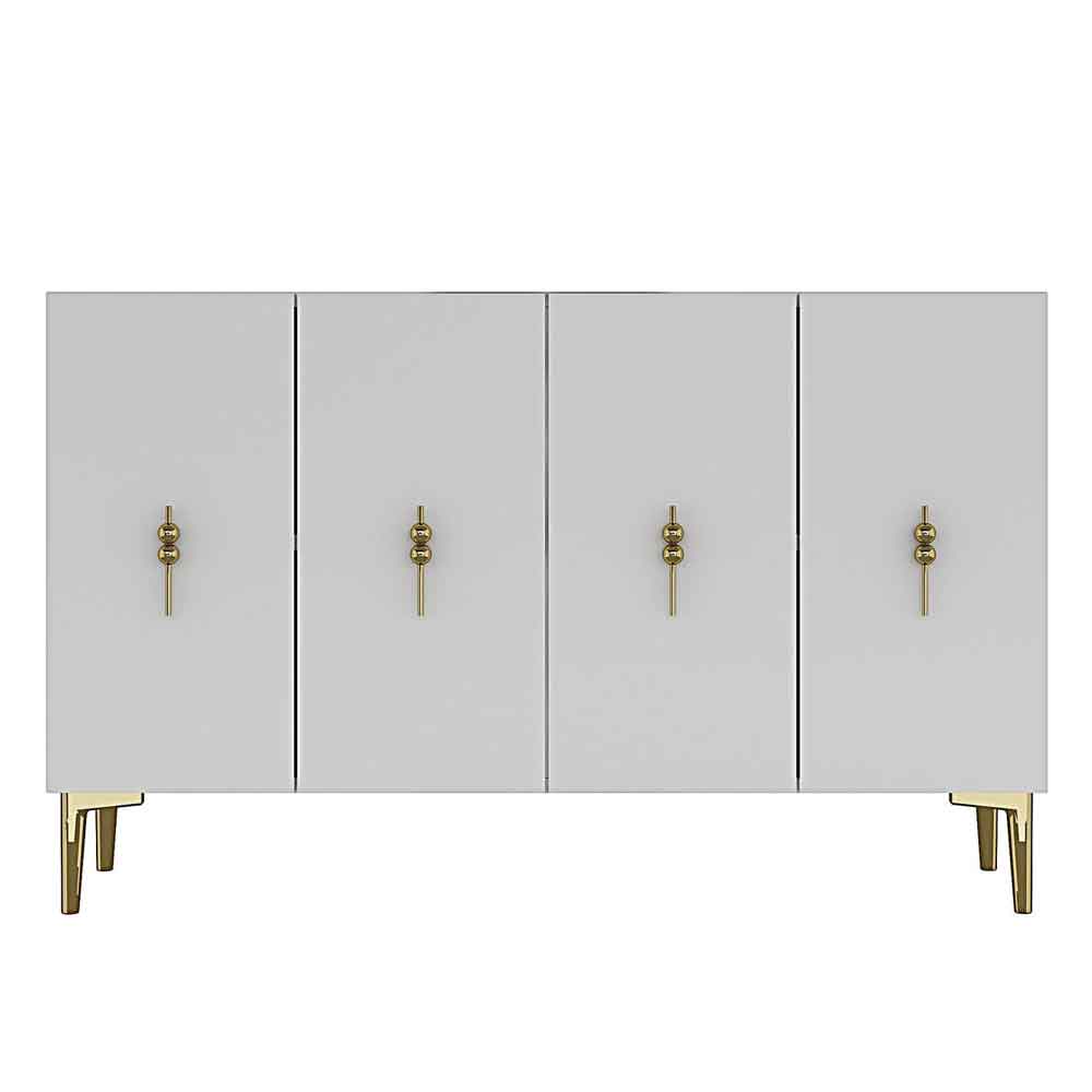 Salkim Wooden Sideboard with 4 Doors in White and Gold