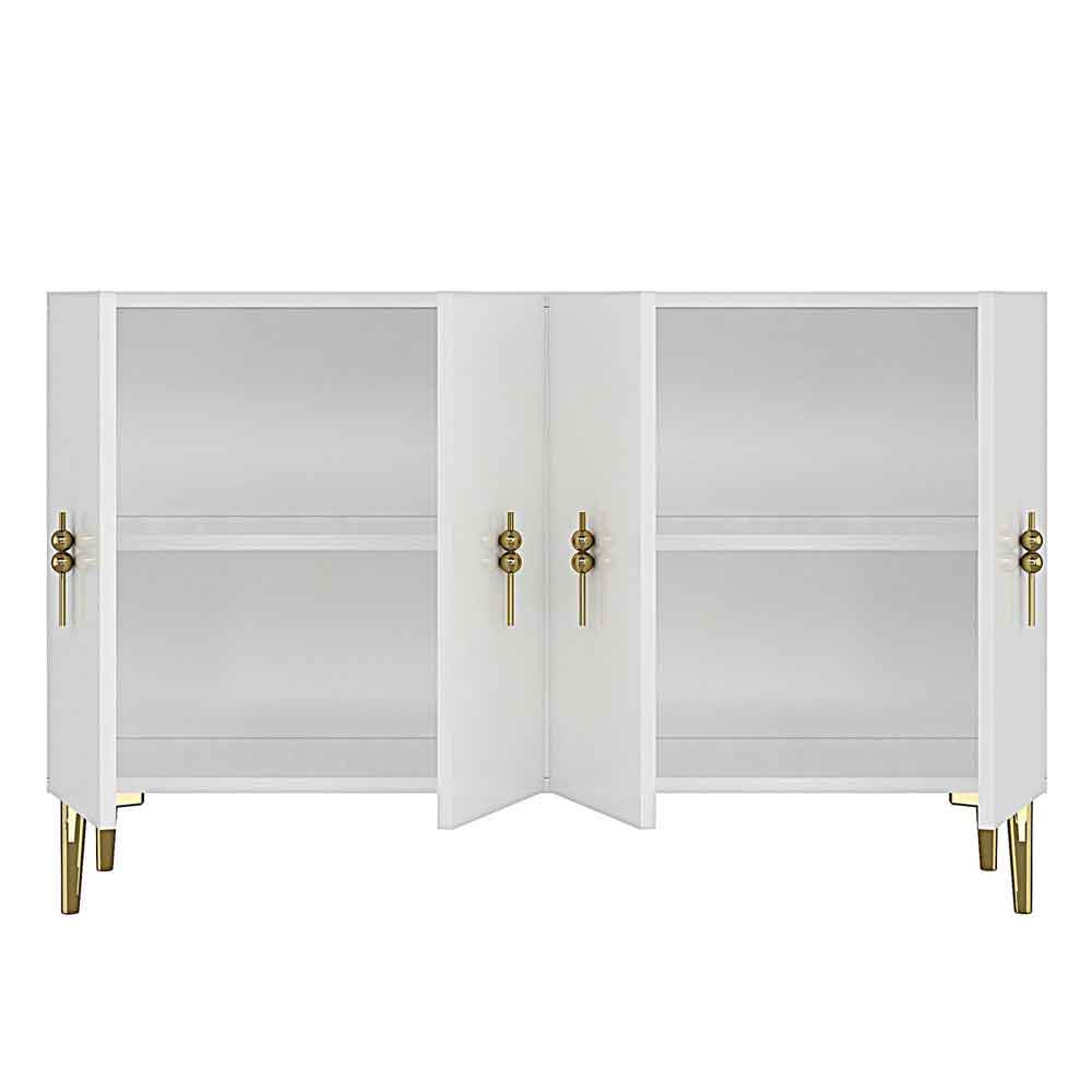 Salkim Wooden Sideboard with 4 Doors in White and Gold