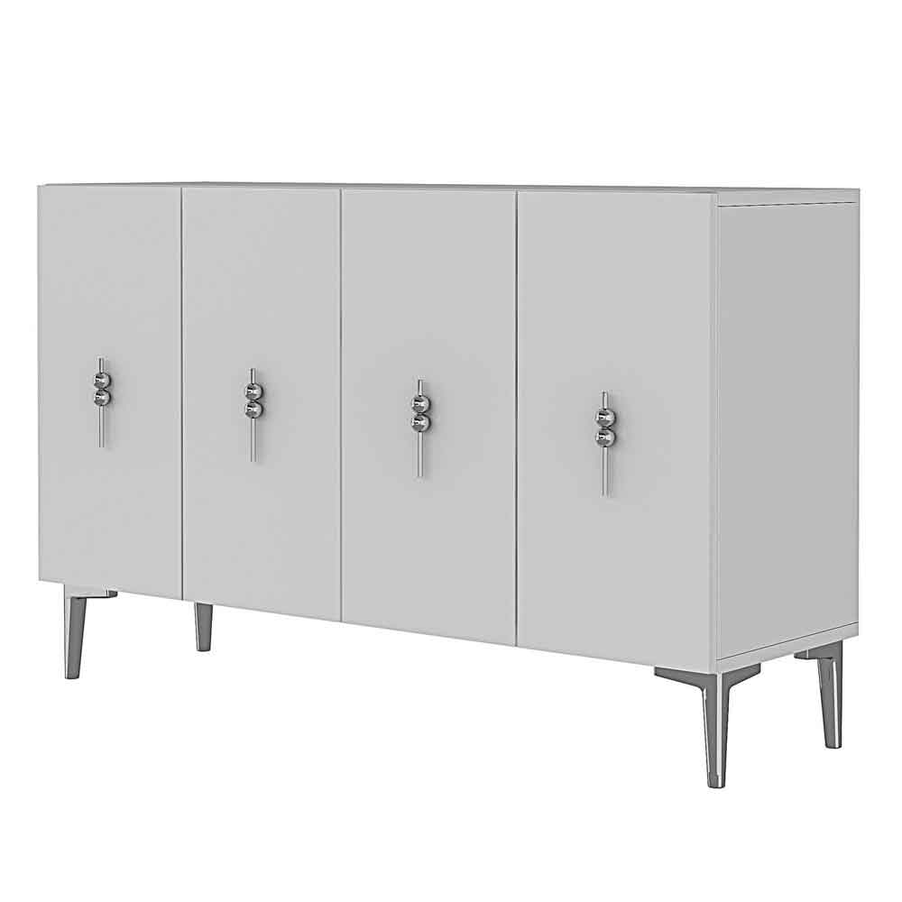 Salkim Wooden Sideboard with 4 Doors in White and Silver