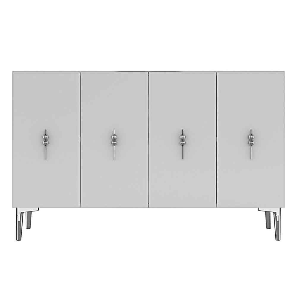 Salkim Wooden Sideboard with 4 Doors in White and Silver