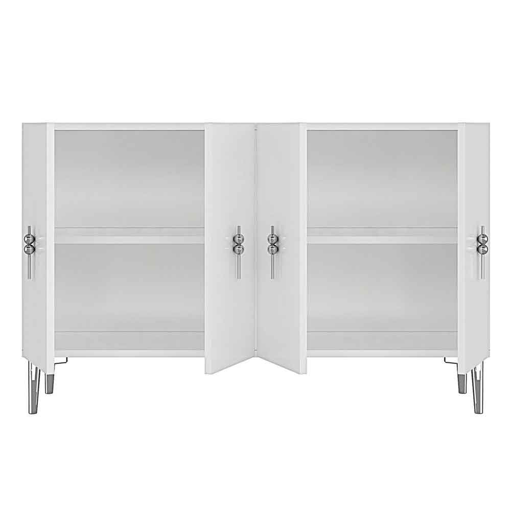 Salkim Wooden Sideboard with 4 Doors in White and Silver