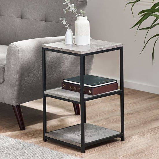 Photo of Salome tall narrow wooden side table in concrete effect