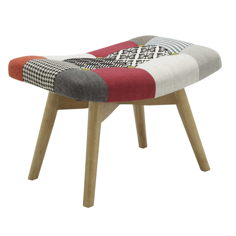 Salona Fabric Foot Stool With Oak Legs In Multicolored