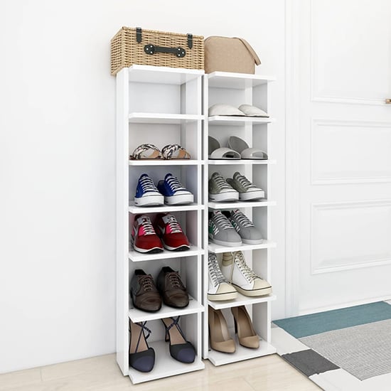 Product photograph of Saloso Set Of 2 Wooden Shoe Storage Racks In White from Furniture in Fashion