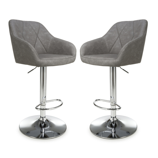 Read more about Salta charcoal leather bar stools with chrome base in pair