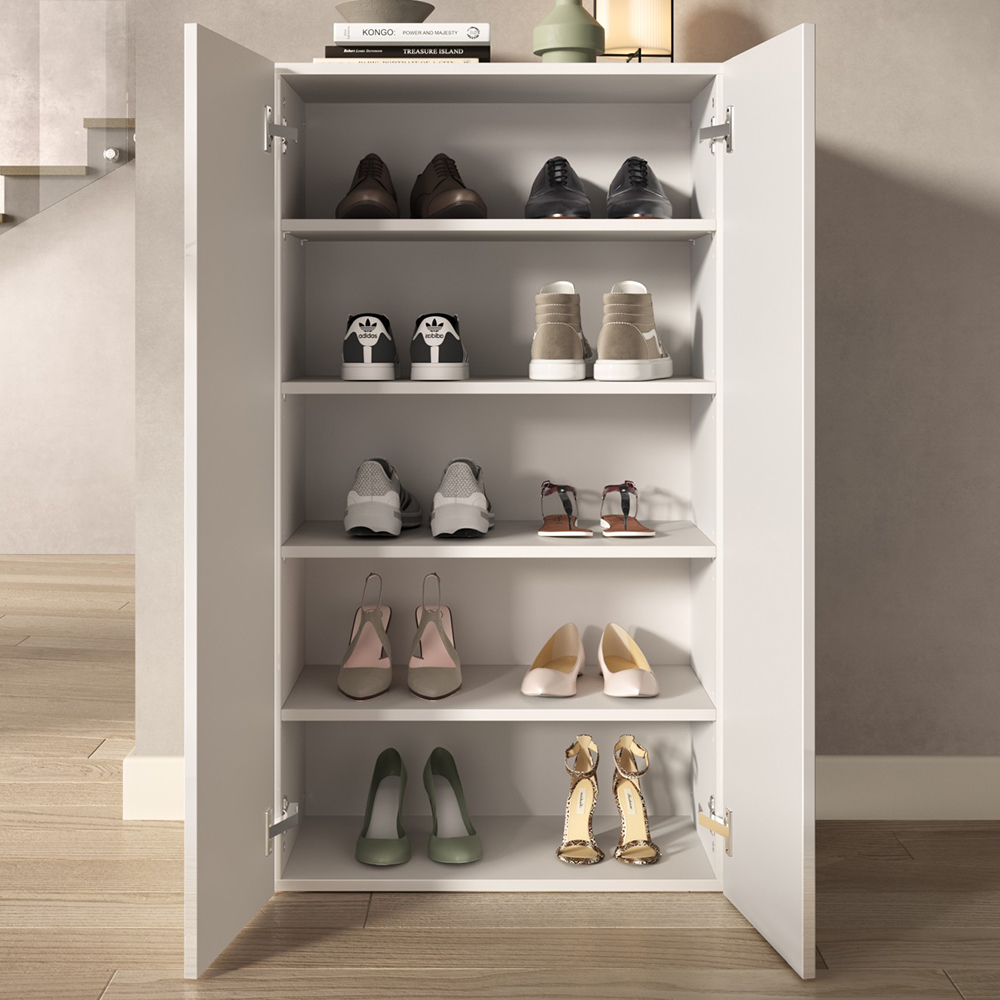 Salta High Gloss Shoe Storage Cabinet With 2 Doors In White