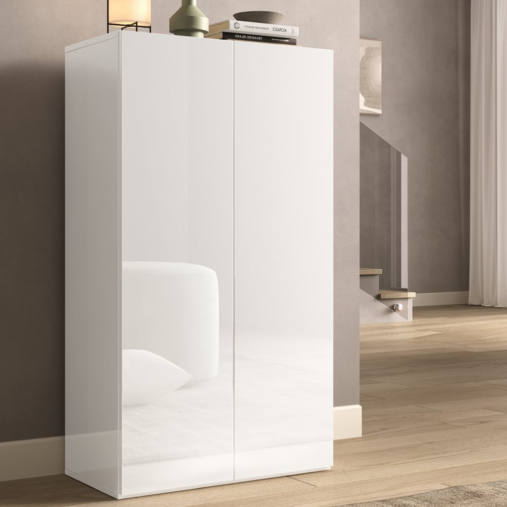 Salta High Gloss Shoe Storage Cabinet With 2 Doors In White