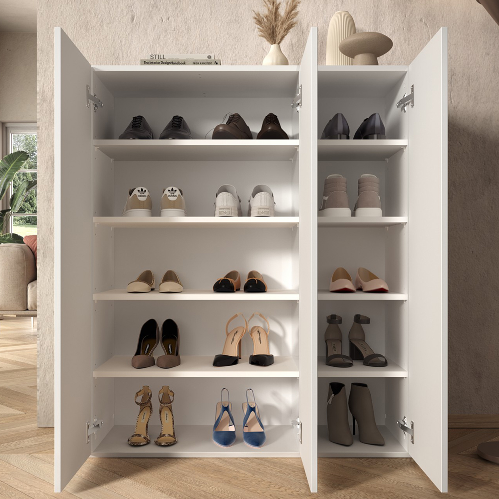 Salta High Gloss Shoe Storage Cabinet With 3 Doors In White