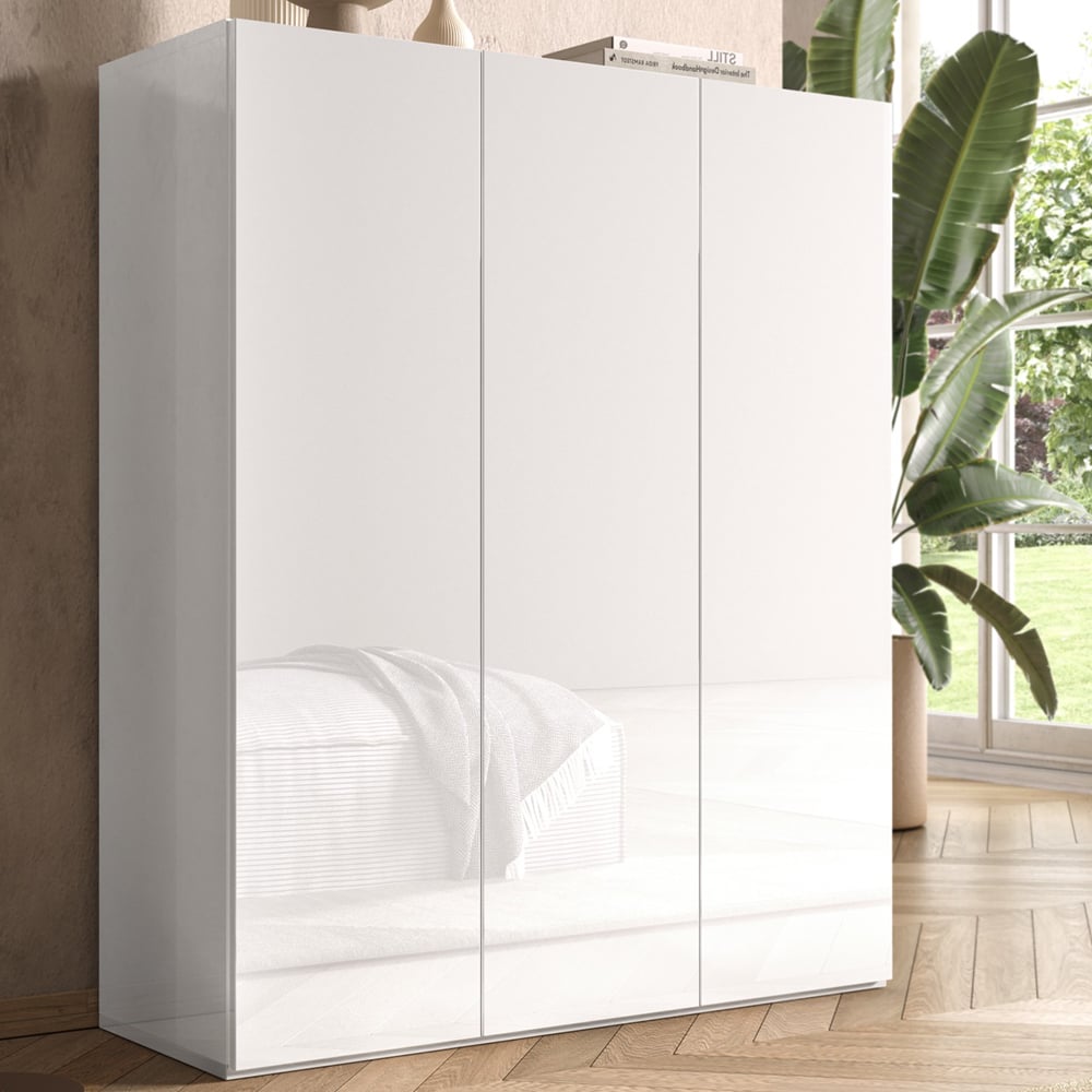 Salta High Gloss Shoe Storage Cabinet With 3 Doors In White