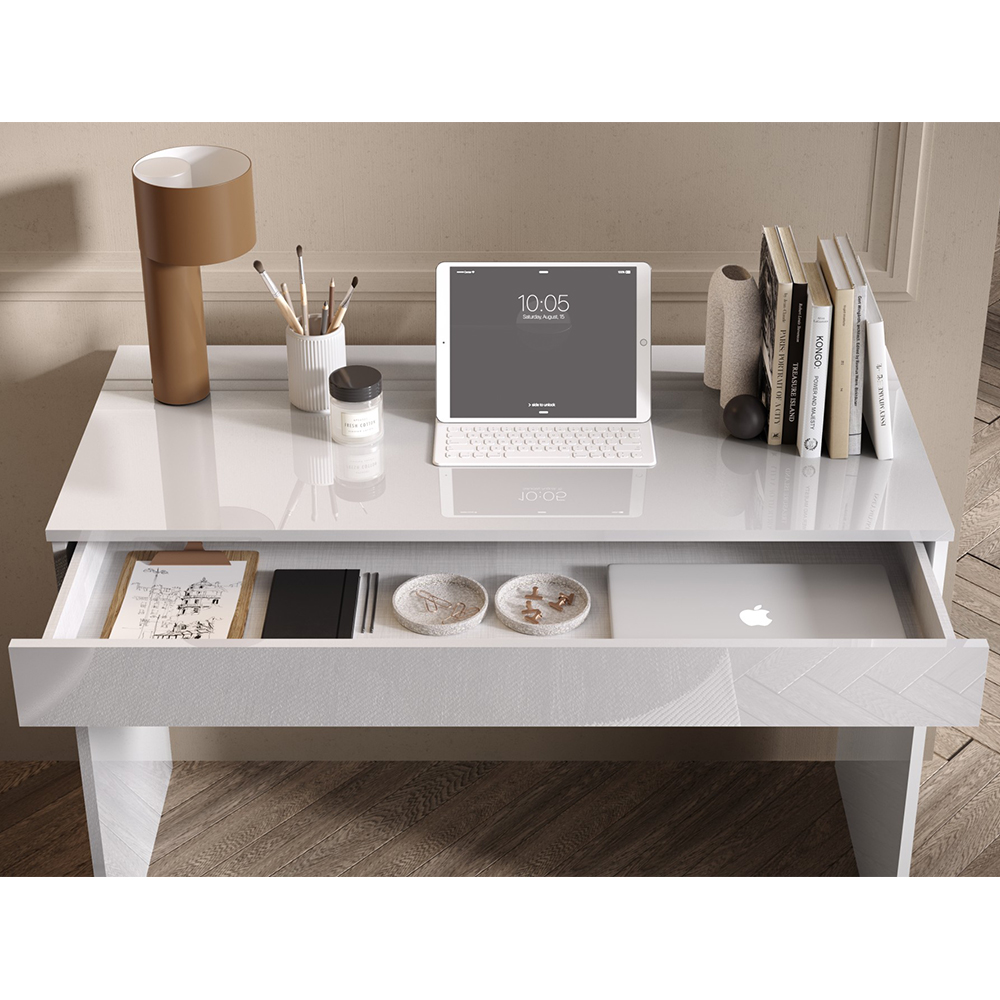 Salta High Gloss Laptop Desk With 1 Drawer In White
