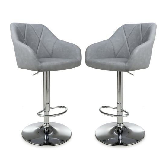 Product photograph of Salta Light Grey Leather Effect Bar Stools In Pair from Furniture in Fashion